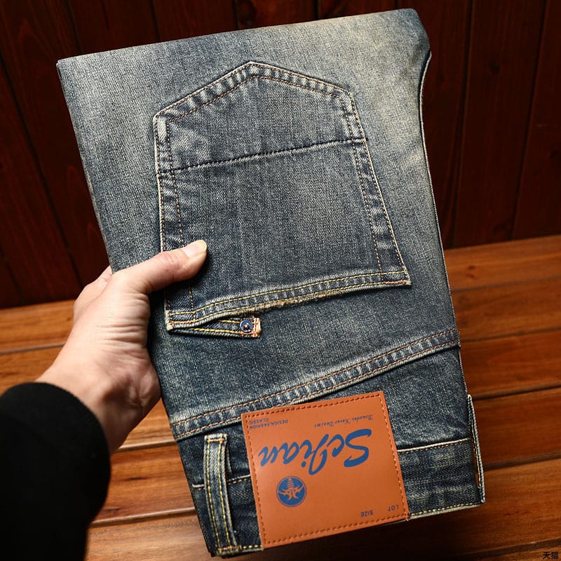 High Quality Red Ear Denim Jeans Men's Classic Nostalgic Slim Straight Retro Color Stretch Youth Men's Casual Long Pants
