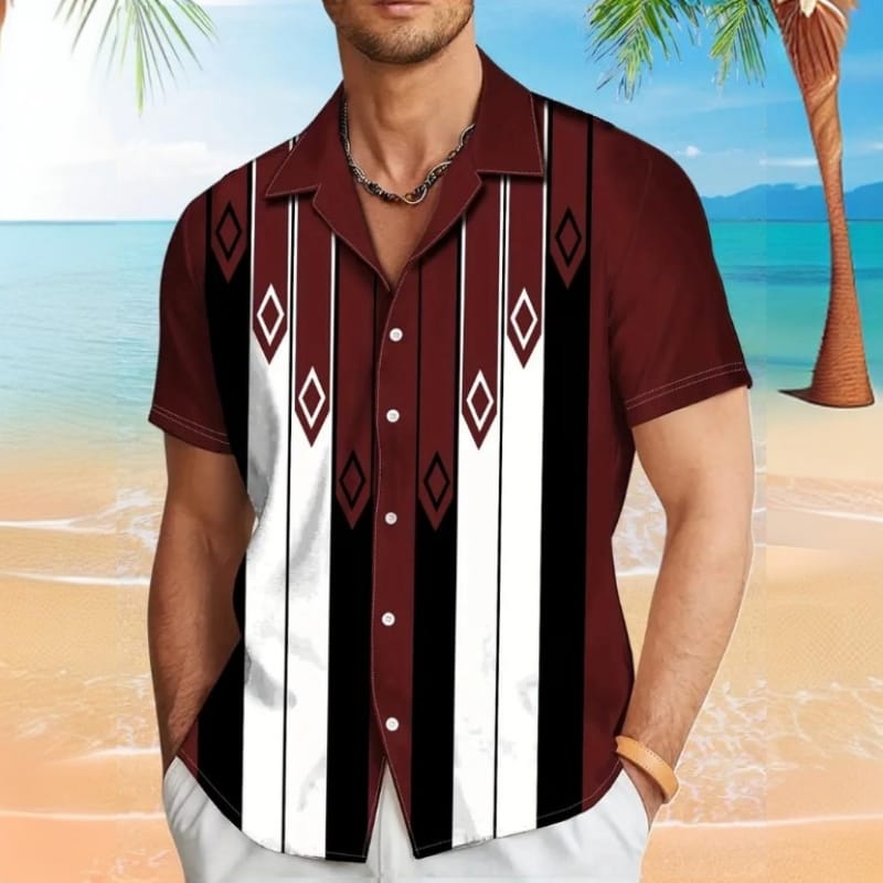 Striped Men's Shirt 3d Printed Short Sleeve Shirts For Men Summer Casual Man Clothing Loose Oversized Hawaiian Shirts Tops 2024