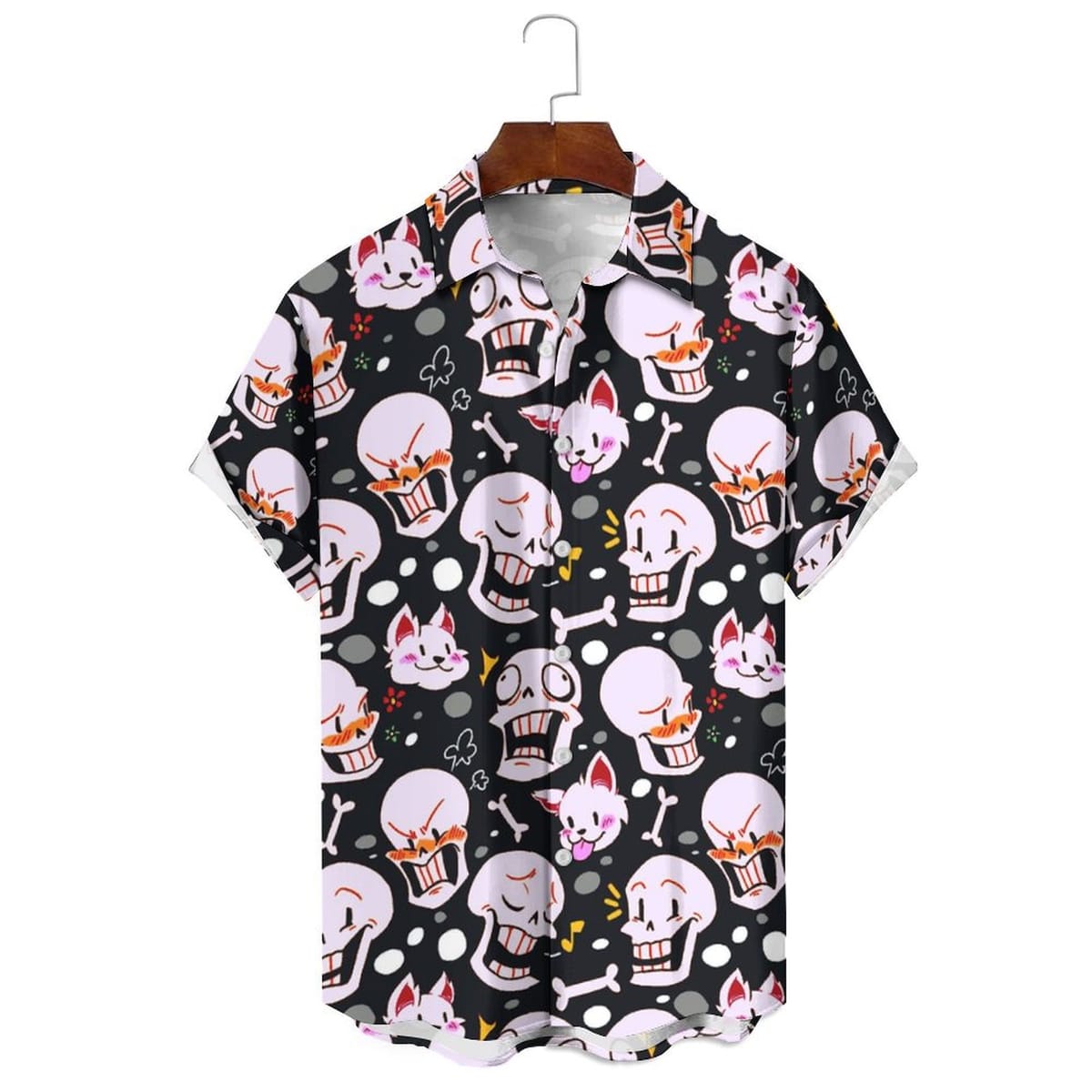 Simple Summer Men's/Women's Cartoon Funny Skull Print Loose Casual Daily Can Wear Lapel Single-Breasted Short-Sleeved Shirt