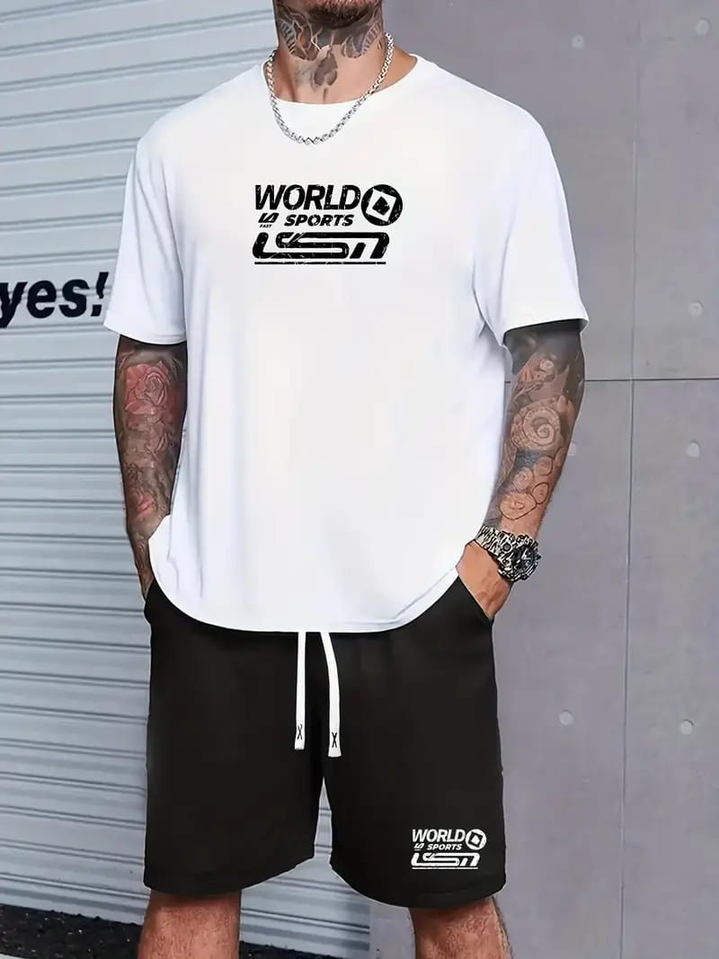 Summer Casual Men's Two-piece Casual Wear Trendy Printed Short-sleeved T-shirt Shorts Suit Fashion Summer Sports Wear Plus Size