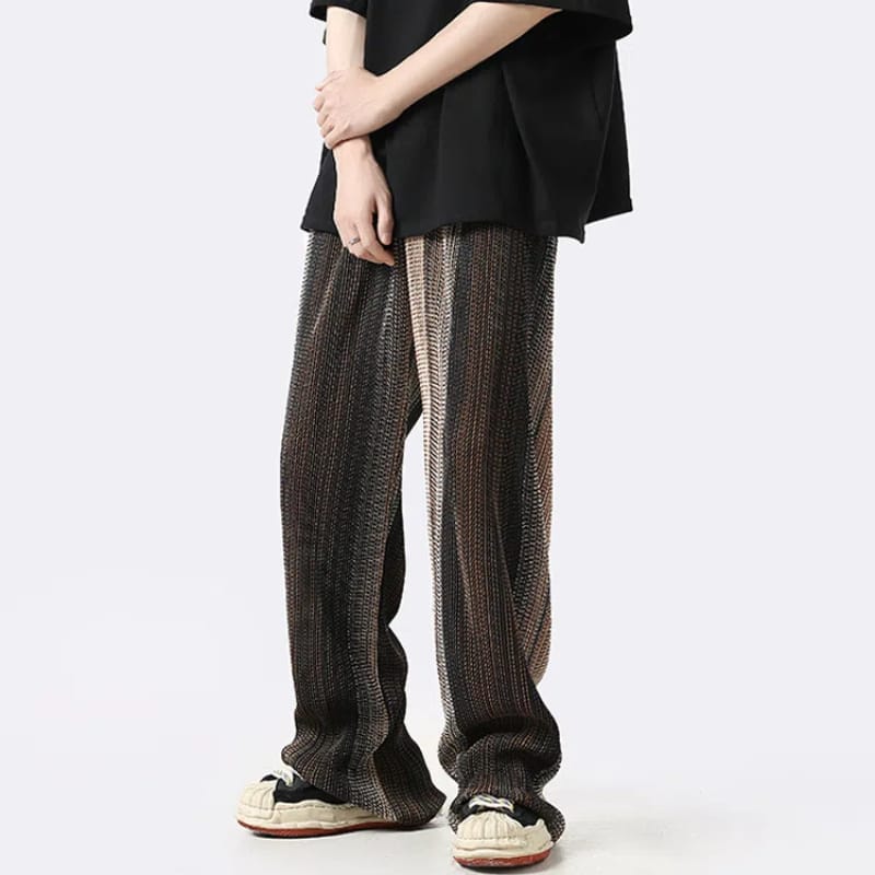 Spring Autumn Fashion Elastic Waist Drawstring Men's Clothing Striped Loose Trend American Style Pockets Straight Straight Pants