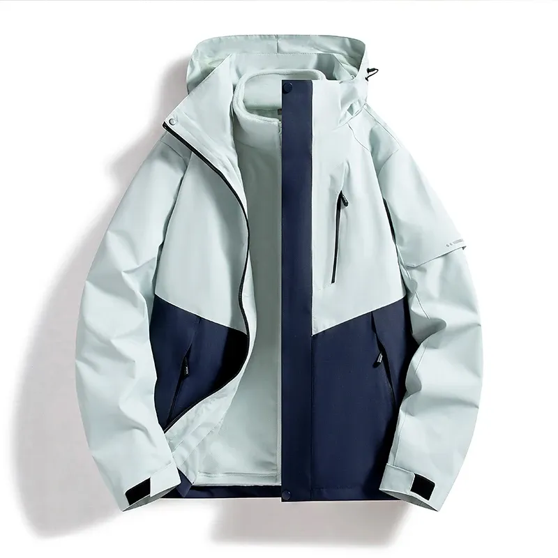 Men's 3-in-1 Stormcoat 2024 New Color blocked Versatile Outdoor Cycling Waterproof windbreaker Autumn/Winter Men's Warm Coat