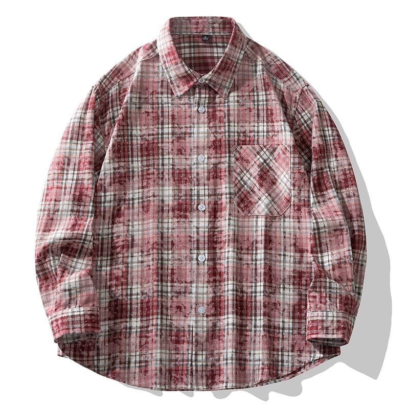 Fashion Lapel Button Printed Pockets Casual Plaid Shirts Men's Clothing 2024 Autumn Winter New Loose All-match Tops Punk Shirts