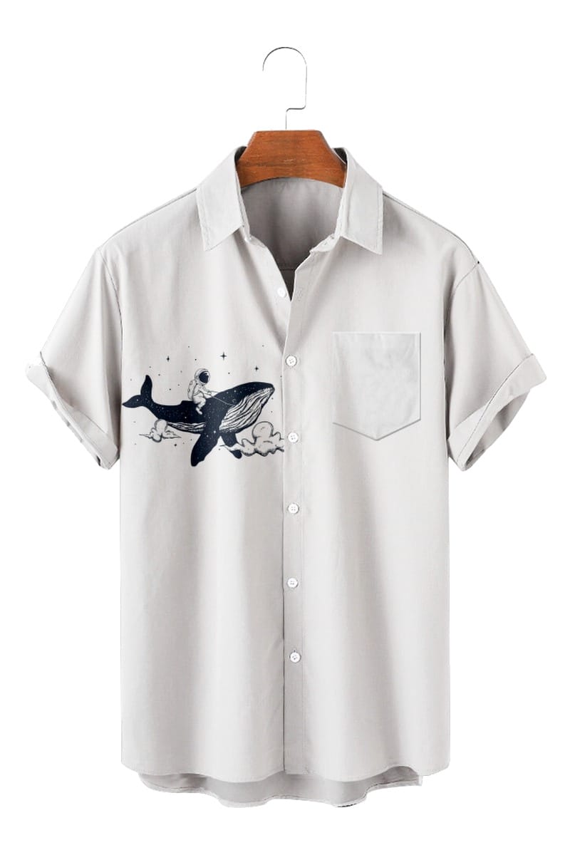 2024 Men's Short Sleeve Lapel Shirt Plus Size Flying Astronaut 3 3D Printed Men's Top With Pockets