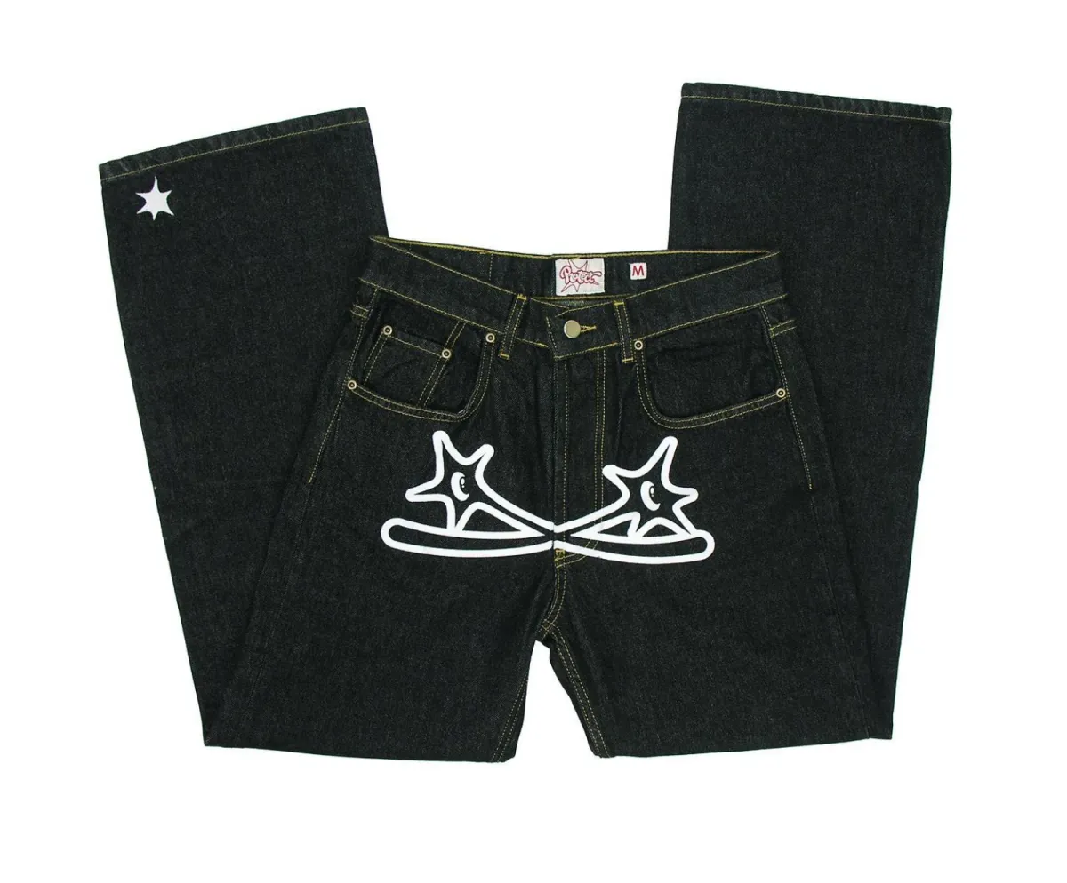 2024Y2K Jeans Men's Hip Hop Gothic Street New Rock Clothing Jeans Women's Pants Harajuku Casual Black Denim Trousers Street Wear