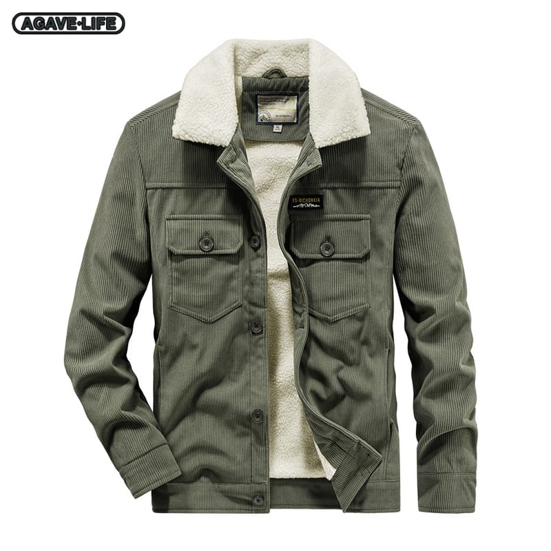 Winter Men's Plus Fleece Jackets Business Men Warm Corduroy Coat Men Fashion Windproof Outdoor Single Breasted Casual Lapel Tops