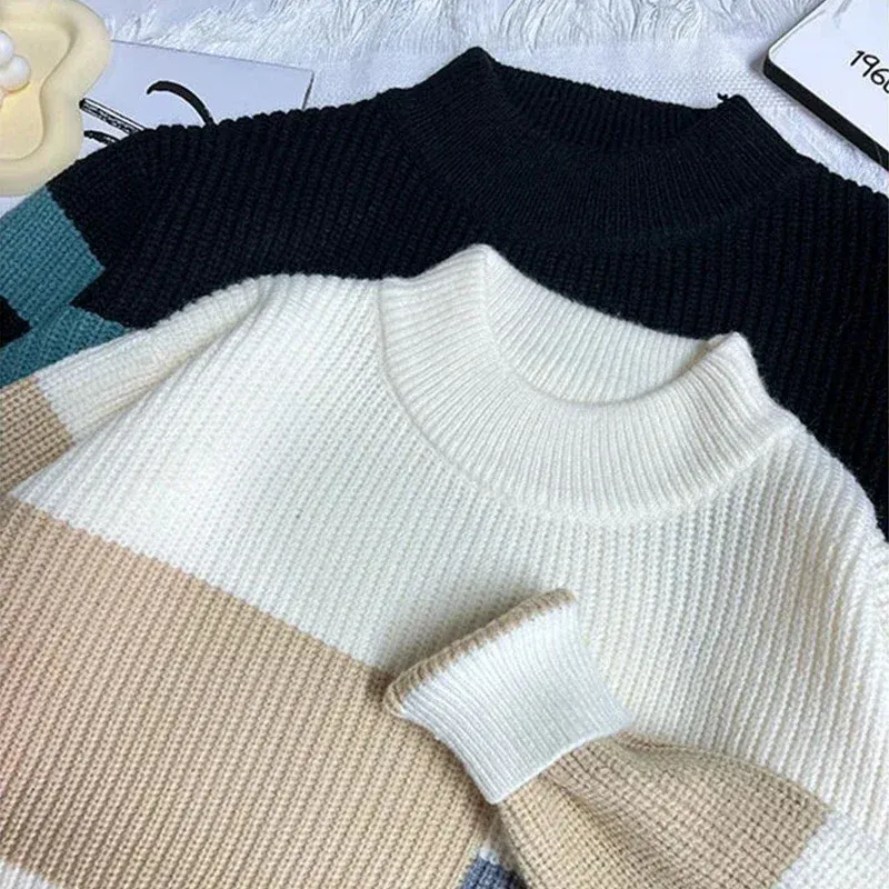 Autumn and Winter New Winter Men's Sweater Round Neck Loose and Thick Knitted Shirt Trendy Bottom for Warmth