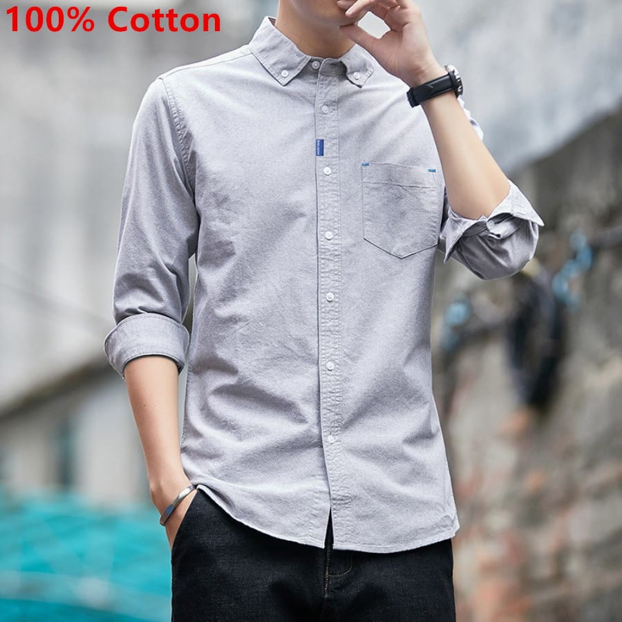 2024 Men's 100%Cotton Shirts Fashion Casual Business Shirts Solid Slim Fit Comfortable Tops for Men Lapel Versatile Men's Shirts