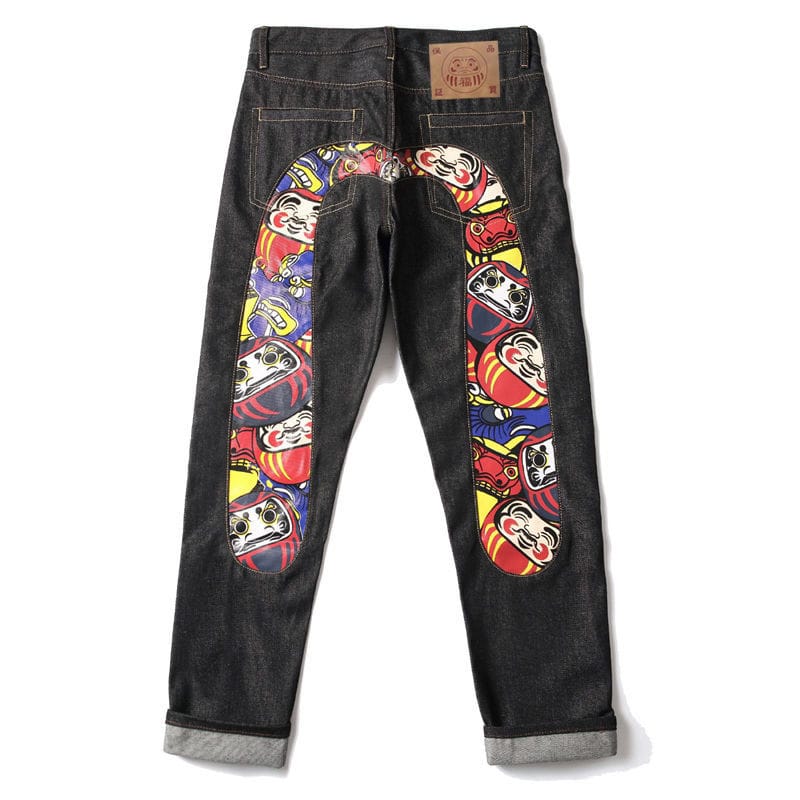 Longteng Fushen Jeans Men's Autumn Spring Autumn New Trendy Brand Personalized Print Versatile Casual Straight Wide Leg Pants