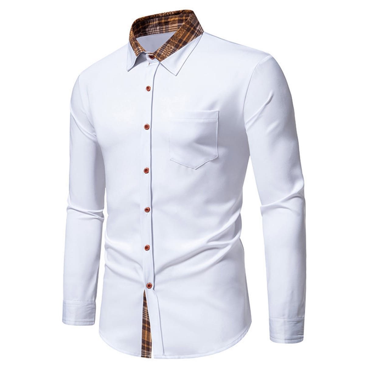 2024 Spring Men'S New Shirt Fashion Color Block Business Slim Fit Casual Shirt Long Sleeved Triangle Collar Button Shirt