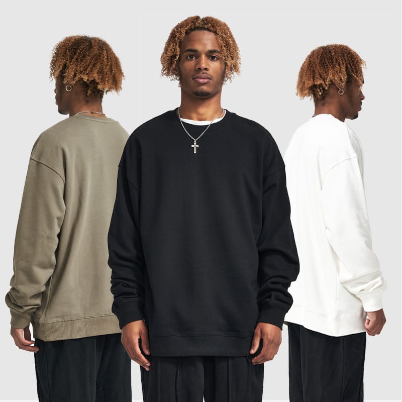 2023 New Solid Color Round Neck Hoodie Men's 370G Wool Circle Cotton Fashion Fashion Brand Loose Men's Jacket Couple Jacket