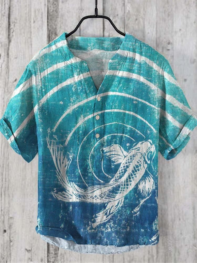 Men's Hawaiian shirt new short sleeved shirt shark print cross-border linen thin size comfortable trendy cool top