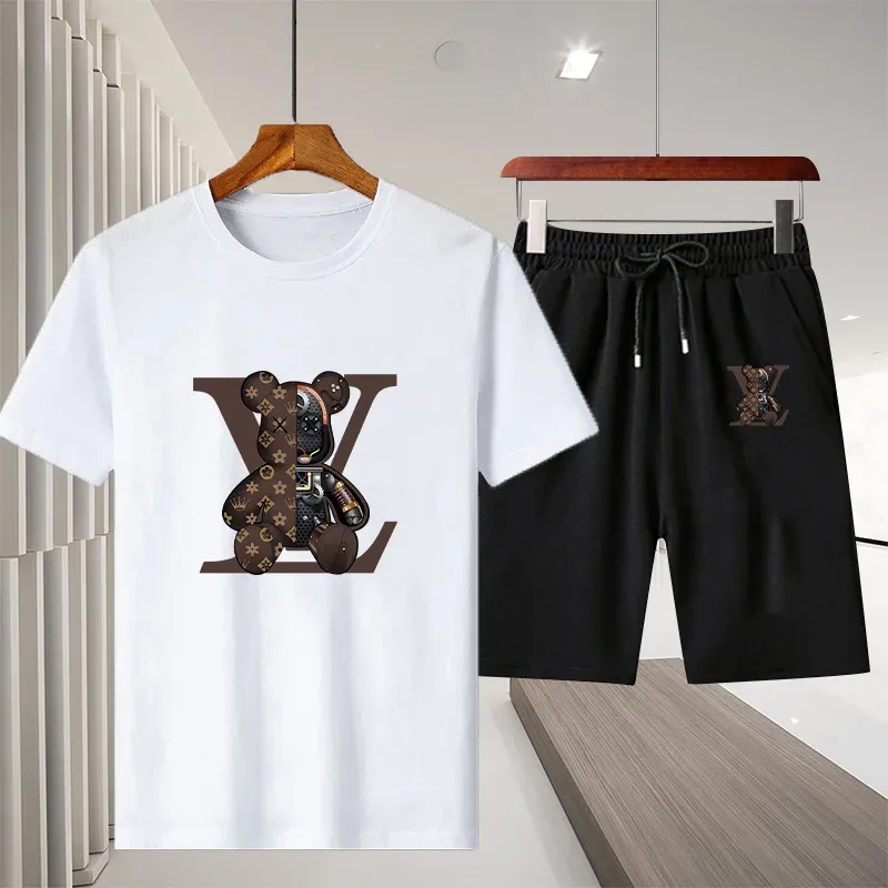 2024 Summer Men's Casual Luxury T-shirt Set Harajuku Y2k Short sleeve T-shirt and light casual knit shorts set