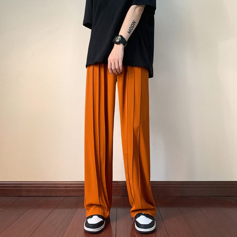 Summer Ice Silk Solid Color Pants Men's Loose Casual Pants Quick-drying Harajuku Fashion Pants Men's Thin Trousers 2024 W52