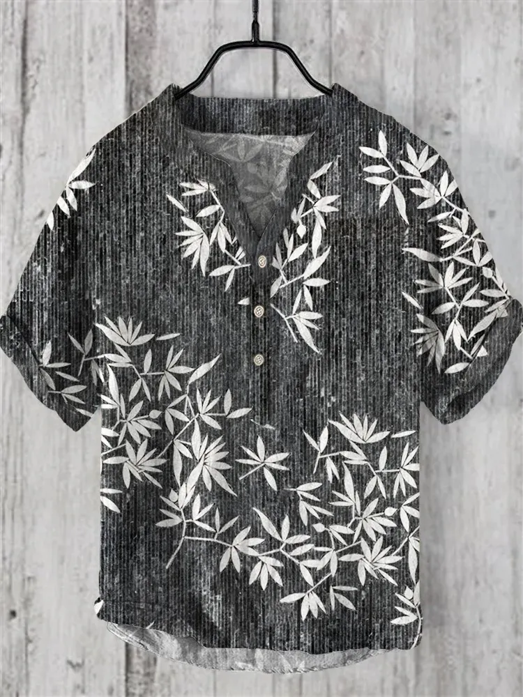 Henley Shirt Men's Cool And Thin Breathable Summer Shirts Button Stand Collar Shirt Hawaii Beachwear Blouse Chemise