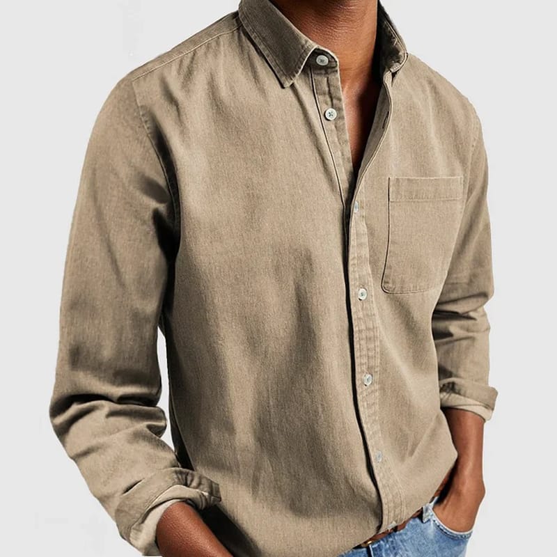 New Men's Lapel Button Single-breasted Long Sleeve Collar Shirt Vintage Slim Fit Shirts For Men Daily Wear
