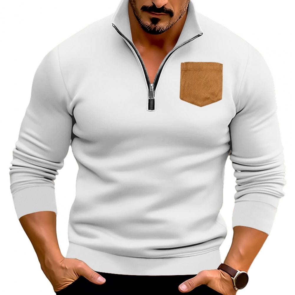 Warm Velvet Half Zipper Top Men's Fleece Sweatshirt with Stand Collar Zipper Long Sleeve Pullover Tops