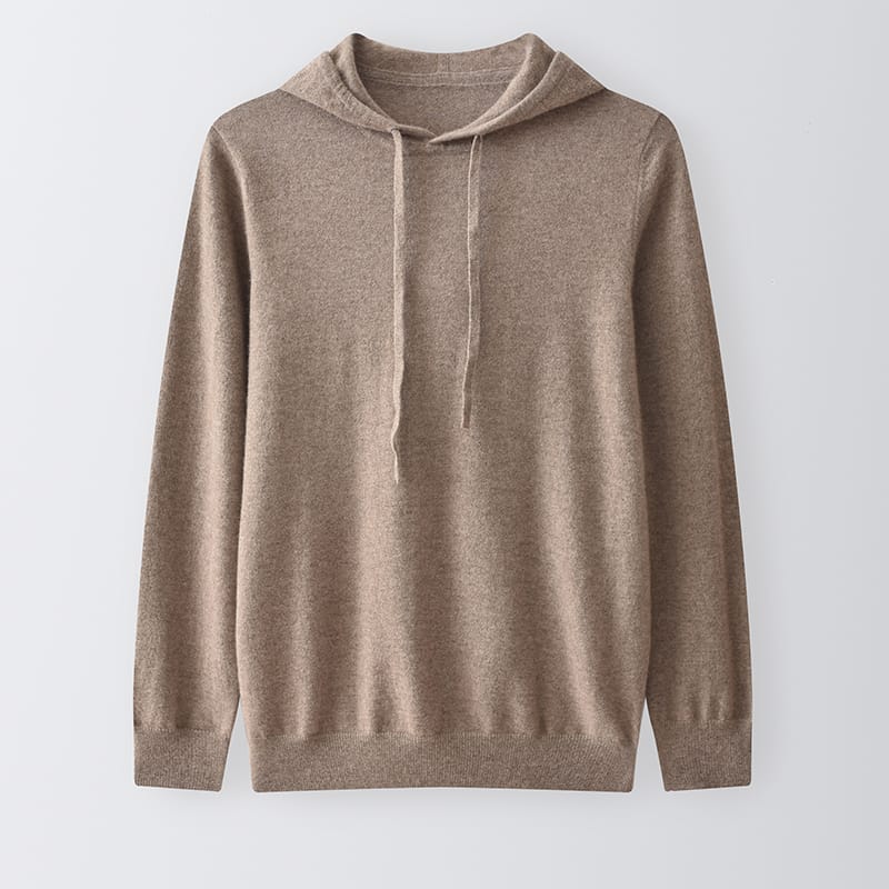 LDZWSM Autumn and winter cashmere sweater men's hooded loose sweater 100% pure wool solid color bottoming sweater