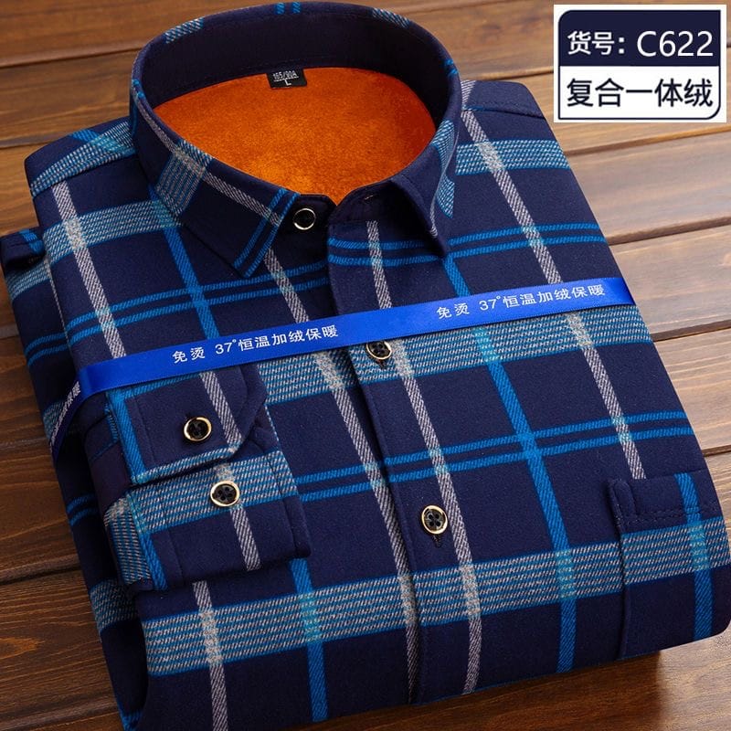2023 Autumn and Winter New Fashion Trend Plaid Long-Sleeved Shirt Men's Casual Comfort Plus Fleece Thick Warm High-Quality Shirt