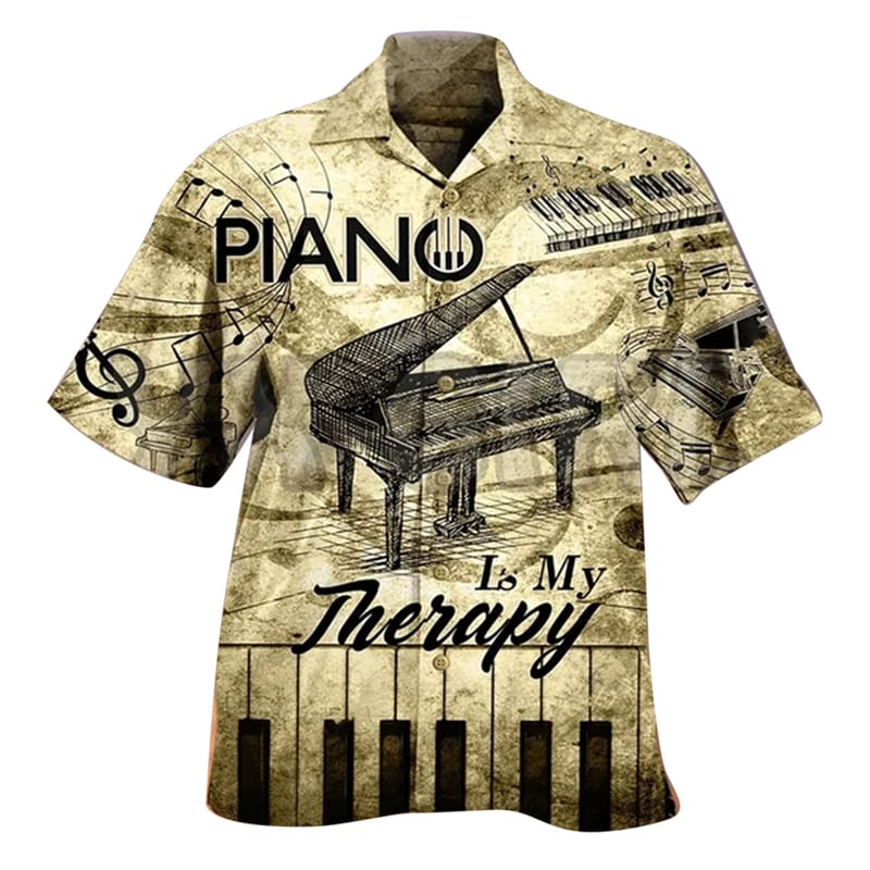 Men's Shirts Funny Piano 3d Print Tee Top Casual Short Sleeve Hawaii Blouse Women's Fun Musical Instruments Graphic Beach Shirt