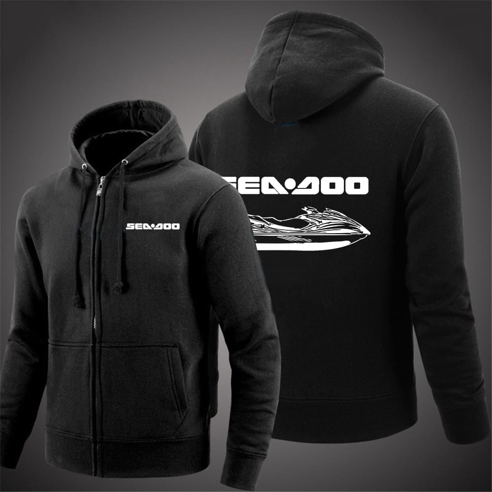 Sea Doo Seadoo Moto Men's New Spring Solid Color Zip Hooded Cotton Long Sleeves Jacket Casual Sweatshirts Hoodies Pullover Tops