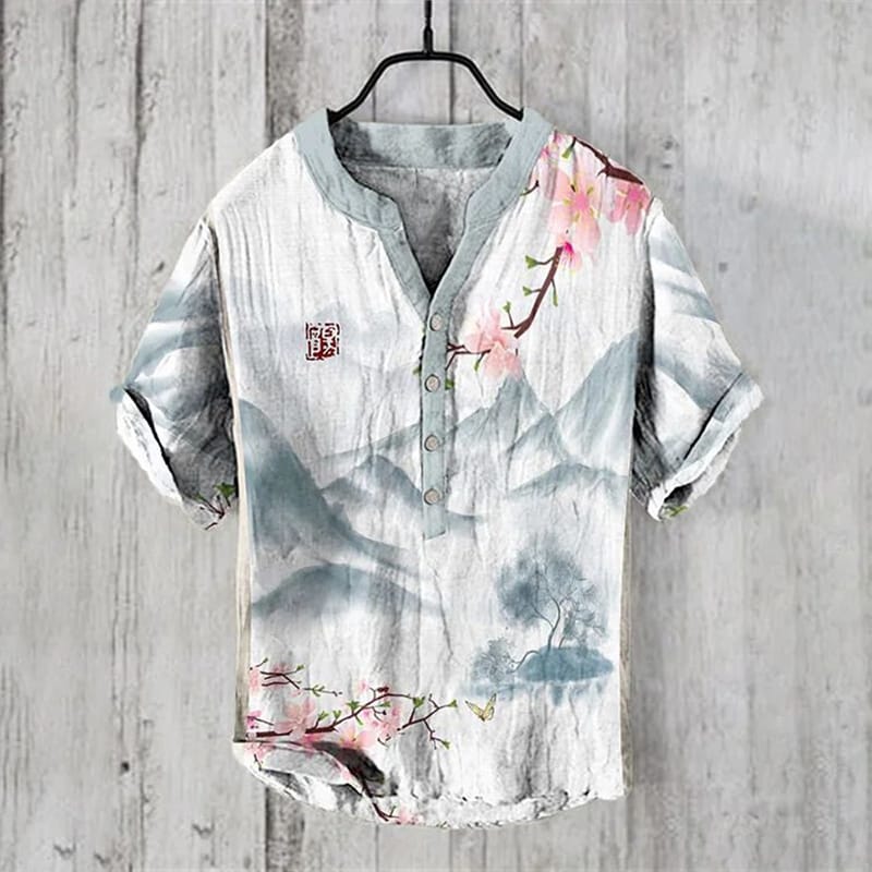 Hawaiian shirt cross-border men's fashion breathable ukiyo-e short sleeved summer 3D printing sweat absorbing shirt