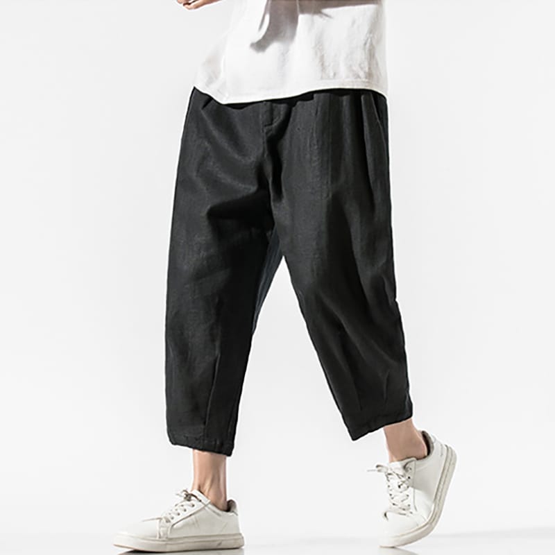 Men's Cotton Linen Solid Color Harajuku Linen Trousers Male Casual Elastic Waist Casual Men Ankle-Length Pants Big Size 5XL