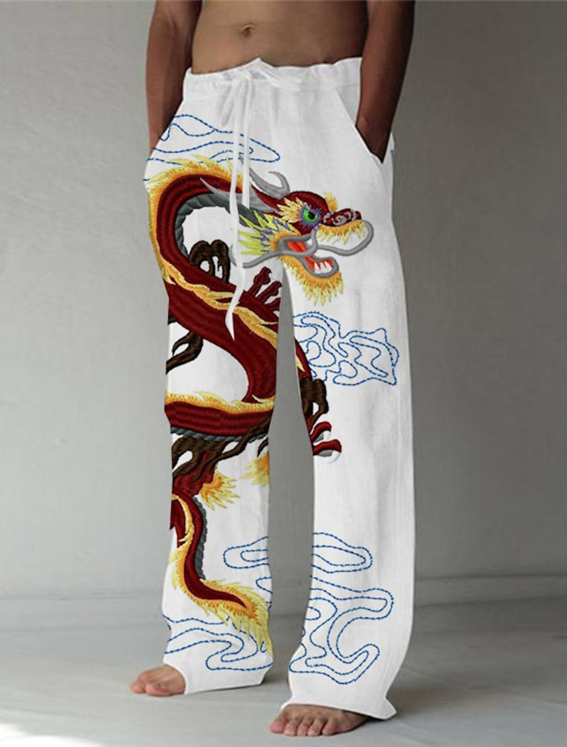 The Year of the Loong Chinese Loong Digital Printing Foreign Trade Men's Straight Leg Pants Drawstring Front Pocket Summer