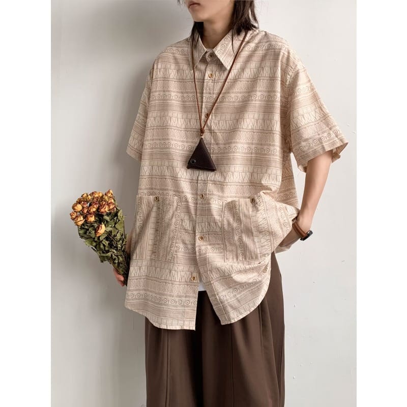 Summer New Japanese Striped Short Sleeved Shirt 2024 Men's Trendy Brand Versatile and Handsome Casual Shirt Jacket