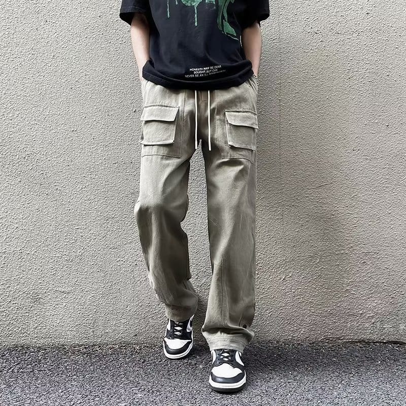BSDFFO Casual Pants Men's Summer New High Street Ins Trendy Button Split Design Fashionable Loose Straight Tooling Trousers