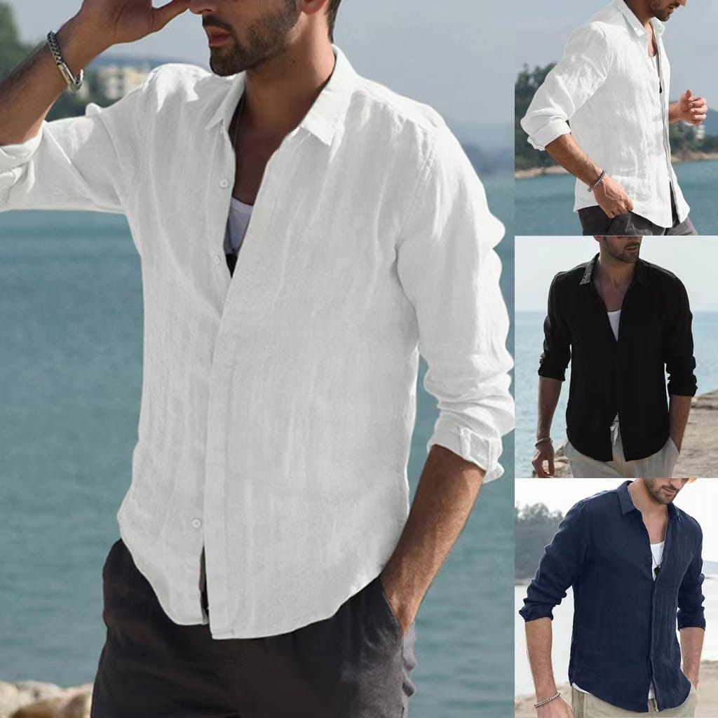 2023 New Men Shirt Cotton Solid Color Long Sleeved Shirt For Men's Casual Youth Casual Cardigan Shirt Jacket For Men