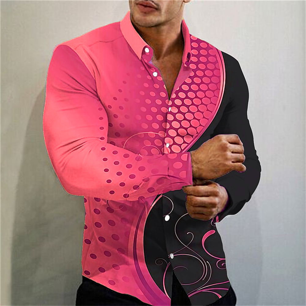 Fashion Luxury Social Men's Long Sleeve Shirt Lapel Button Shirt 2024 Men's Party Wear Casual Polka Dot Printed Tops XS-6XL