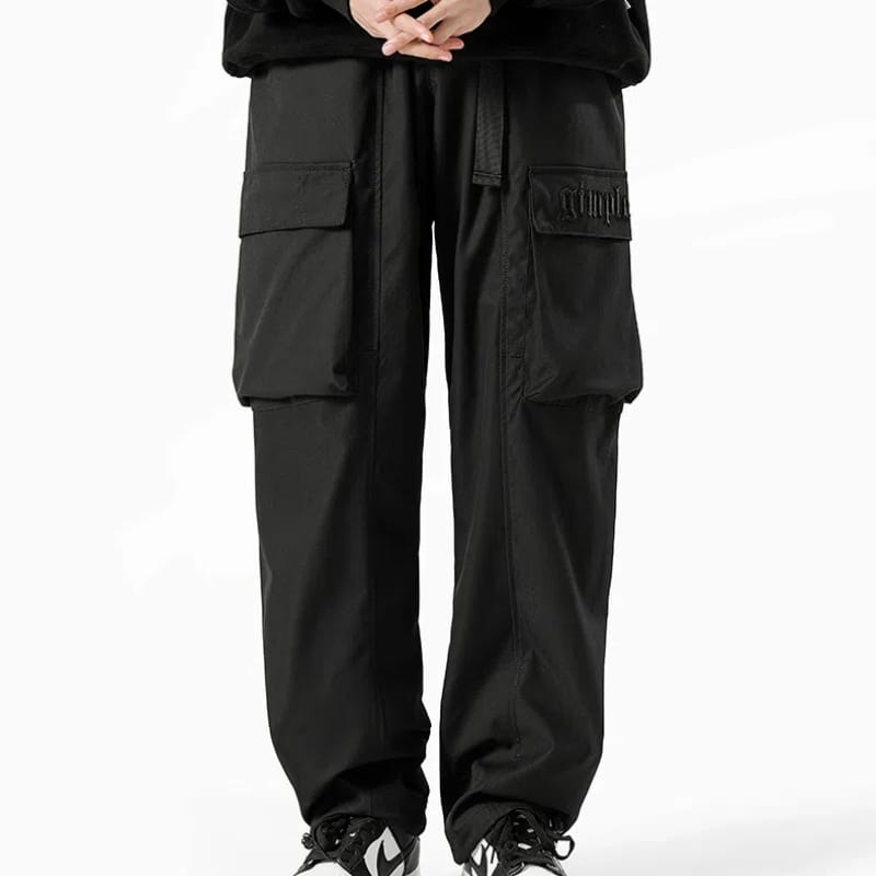Spring Autumn Fashion Elastic Waist Drawstring Men's Clothing Loose Solid Trend Japanese Style Pockets Straight Straight Pants