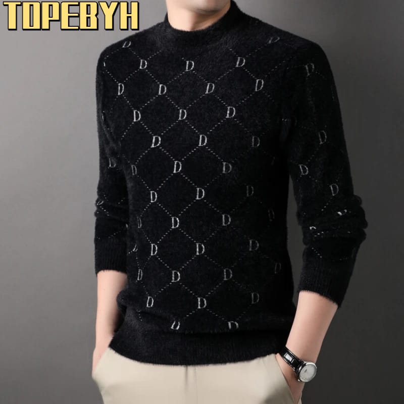 Winter Plush and Thick Mink Velvet Scarf Collar with Letter Cross Collar for Men's Casual Fashion