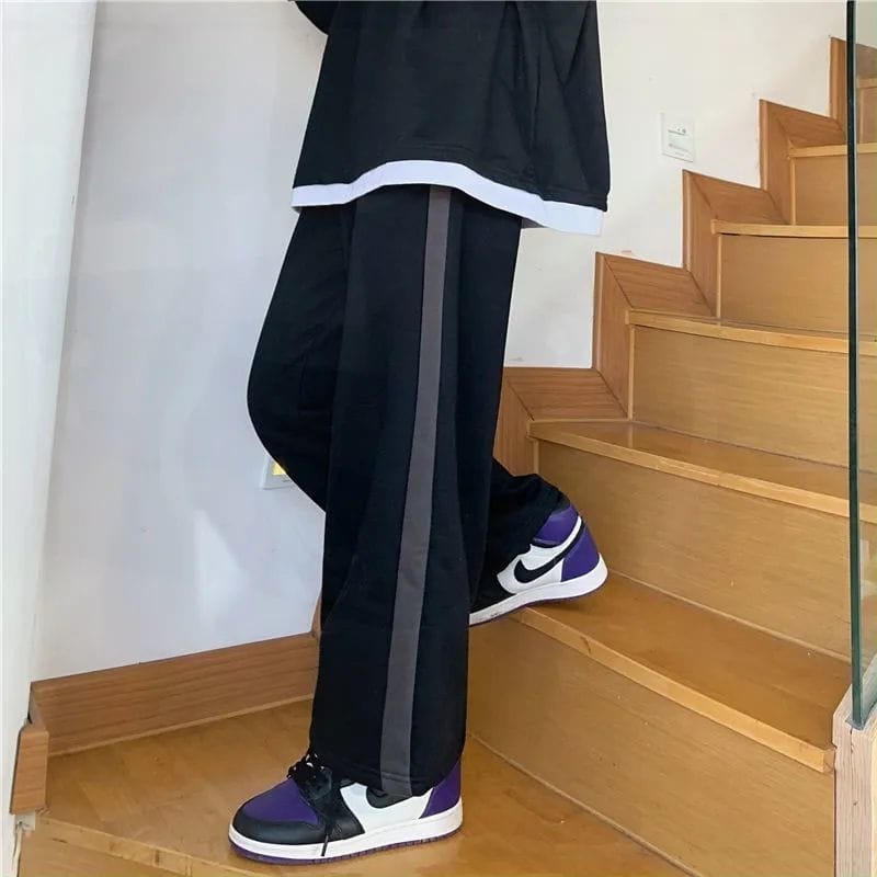 Casual Pants Men's Spring and Autumn Loose Striped Straight-leg Sports Pants High Street All-match Wide-leg Trousers