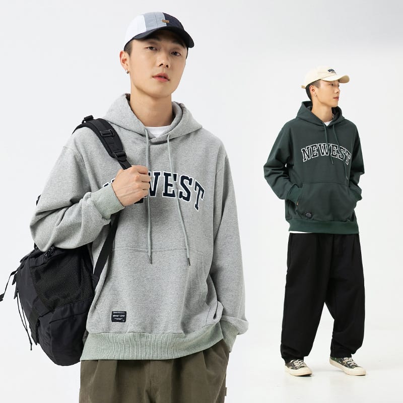 Qiu Basic Japanese Simple Letters Loose Sweater Men's Isn High Street Pure Cotton Casual Versatile Hoodie