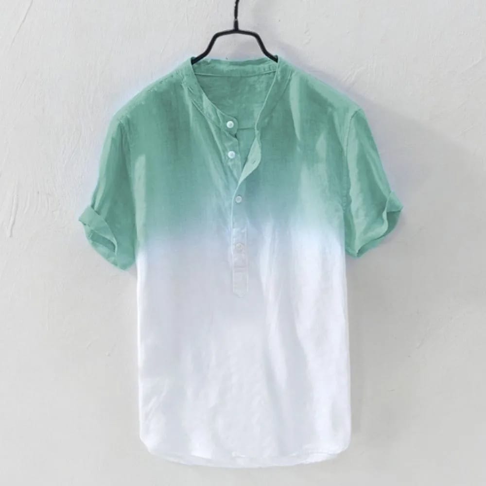 Hanger Style Solid Color Gradient Casual Beach Vacation Outfit Hot Selling Men's Summer Stand Up Collar Short Sleeved Shirt