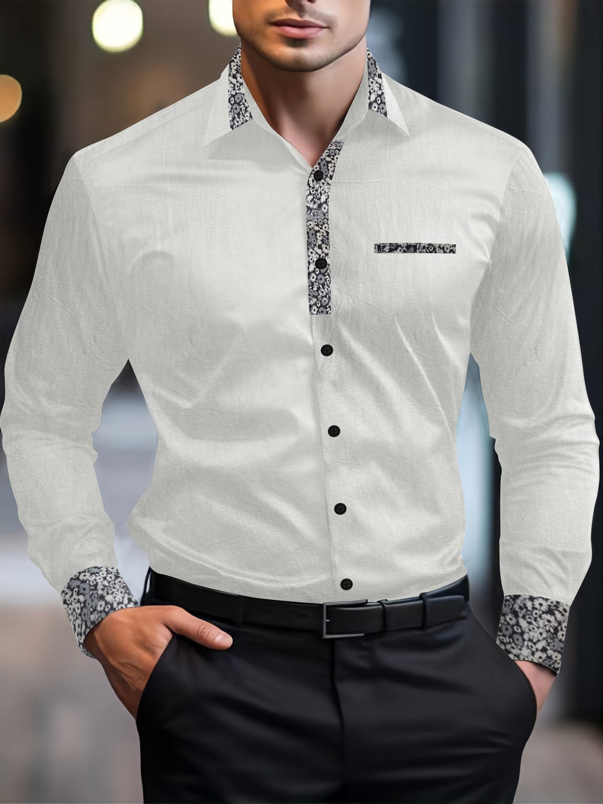 2024 Spring summer autumn fashion cotton patchwork printed men's shirt casual lapel men's top