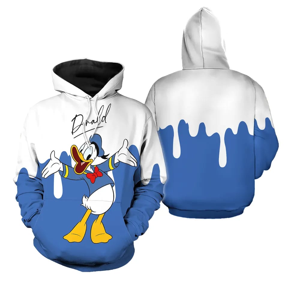Spring and Autumn 3D Printing Donald Duck New Men's Pullover Women's and Children's Cosplay Large Fashion Zipper Hoodie