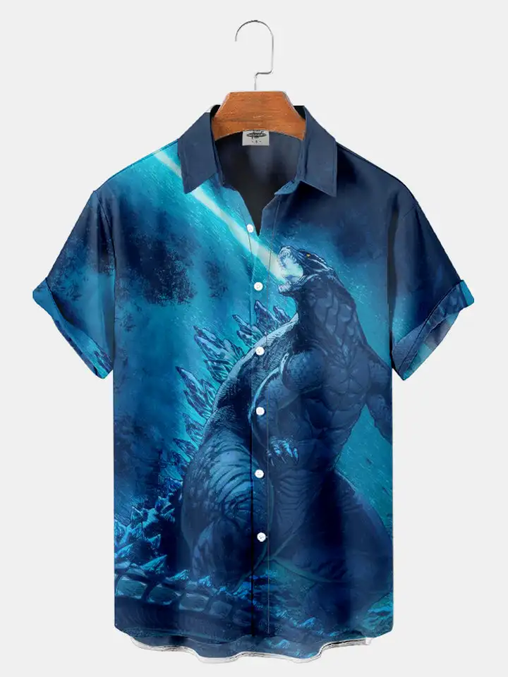 2024 Men's and Women's Classic Sea Monster Printed Shirt, Street Men's and Women's Fresh Style Shirt, Single Button Collar 3D Sh