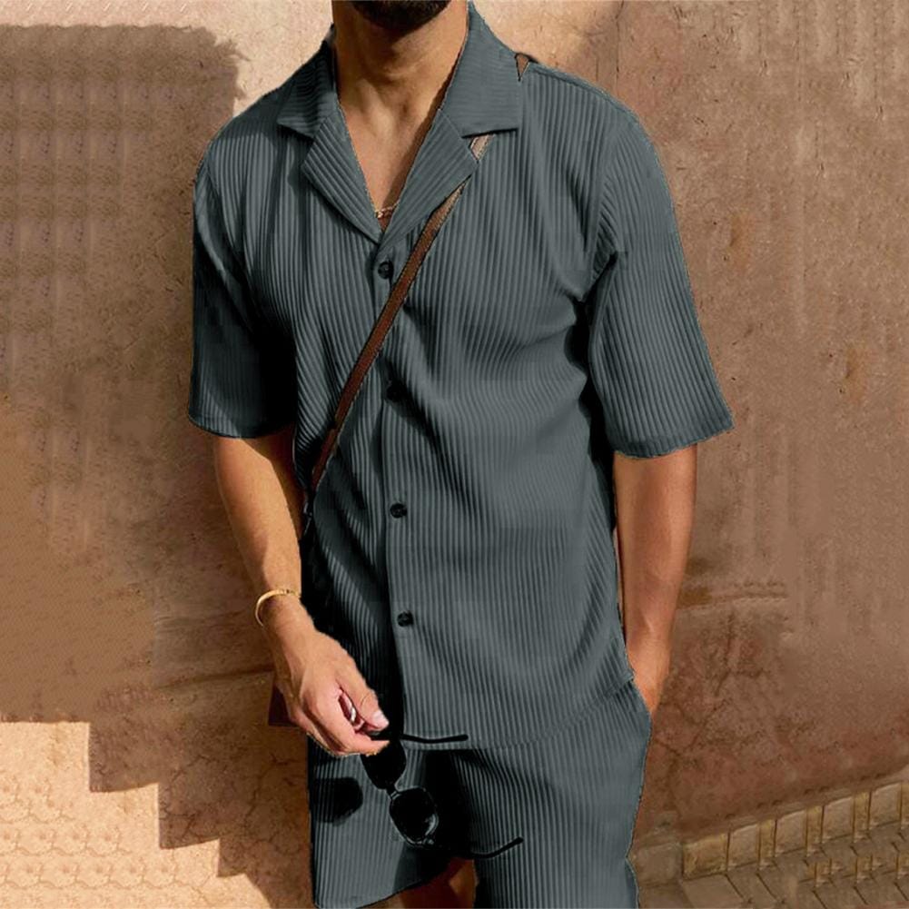 Men Summer Shirt Shorts Set Men's Casual Short Sleeve Shirt Shorts Set with Elastic Waist Pockets 2 Piece for Summer for Men