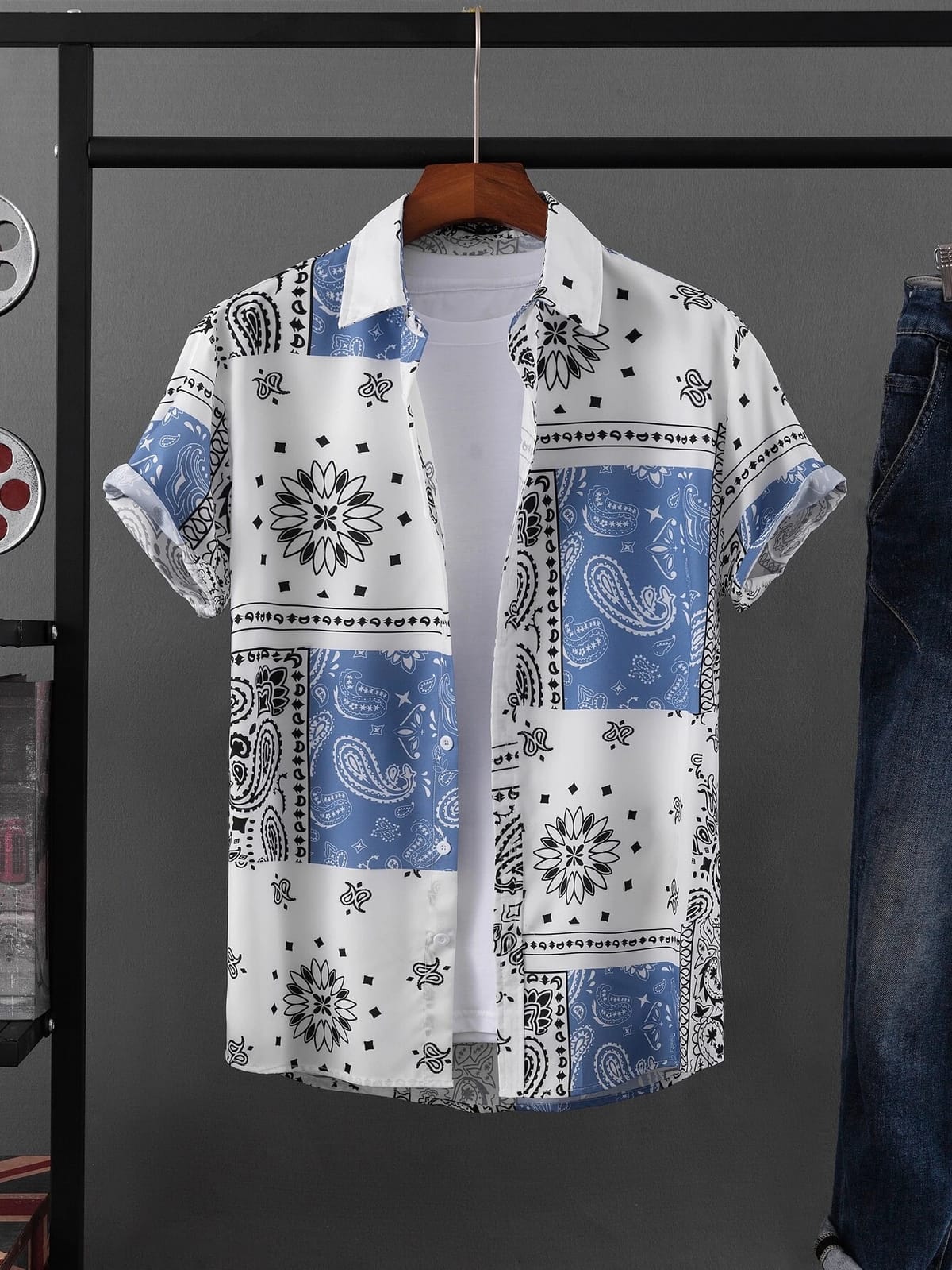 Ethnic Patchwork Design Printed men's And women's Shirts Casual Design short-sleeved Shirts Fashion Button short-sleeved Tops
