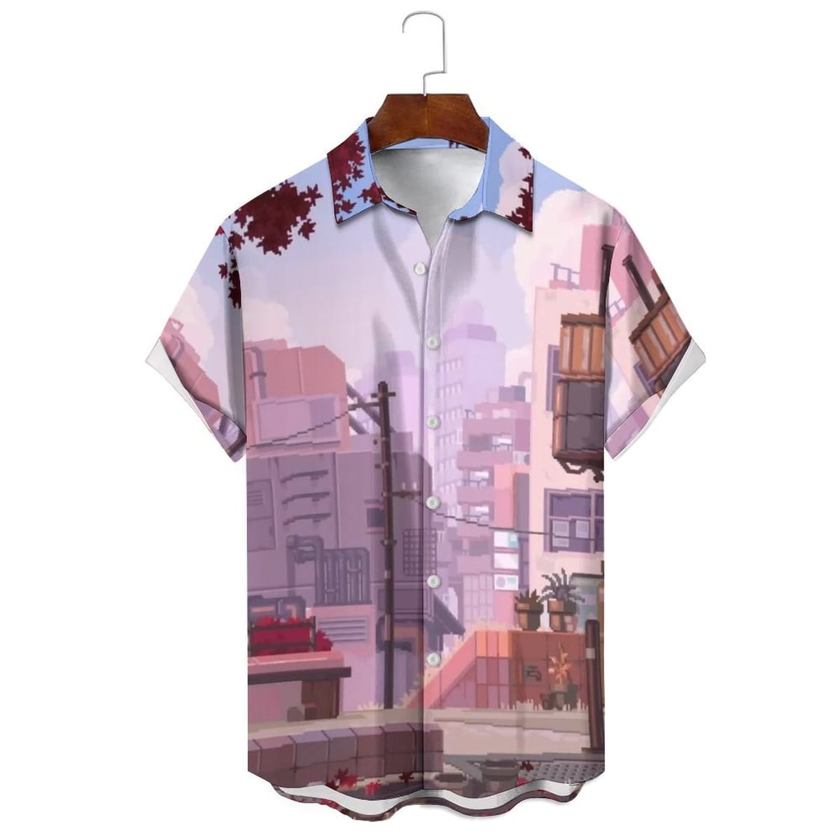 Men's/Women's Summer Loose Casual Dopamine Fashion Short-Sleeved City Landscape Print Can Be Worn Daily Short-Sleeved Shirts