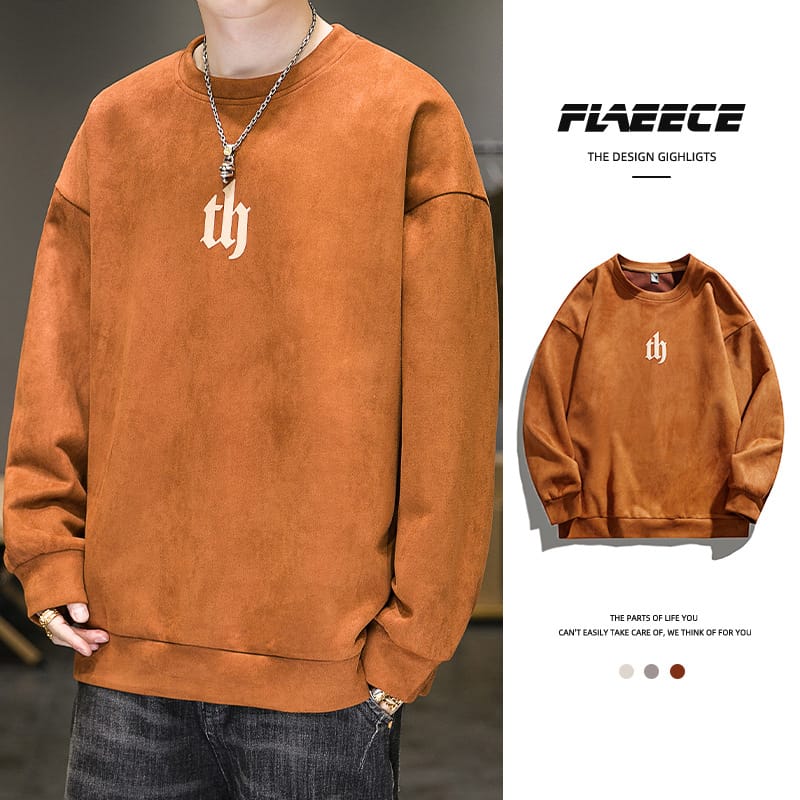 Japanese Heavy Weight Suede Sweater Men's Spring Hong Kong Fashion Brand Ins Loose Versatile Couple Casual Top Trend