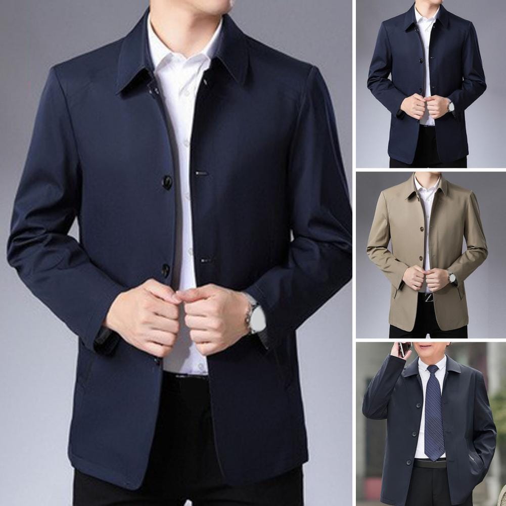 Men Business Jacket Men's Spring Business Suit Coat Long Sleeve Turn-down Collar Single Breasted Solid Color Jacket for Autumn
