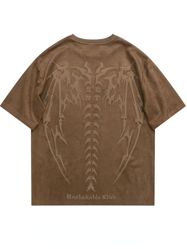 Skull Printed Suede Short Sleeve T-Shirt Men's Summer Loose Streetwear Men Women Clothing Harajuku Couple Tees