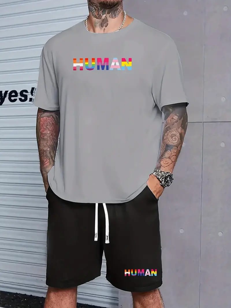 Men's Suit Fashion Street Men's Suit Summer Fashion Short Sleeve Top Shorts Set Sportswear Trendy Sportswear Two Piece Printed