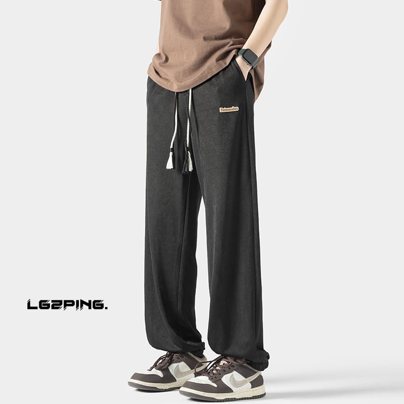 2024 New Spring and Summer Men's Draping Pants High Elastic Jacquard Large Size Ice Silk Pants Drawstring Streetwear Harajuku