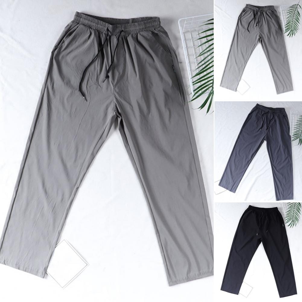 Summer Quick-drying Ice Silk Casual Pants Men's Ultra-thin Drawstring Elastic Waist Wide Leg Pants Loose Long Trousers Sweatpant