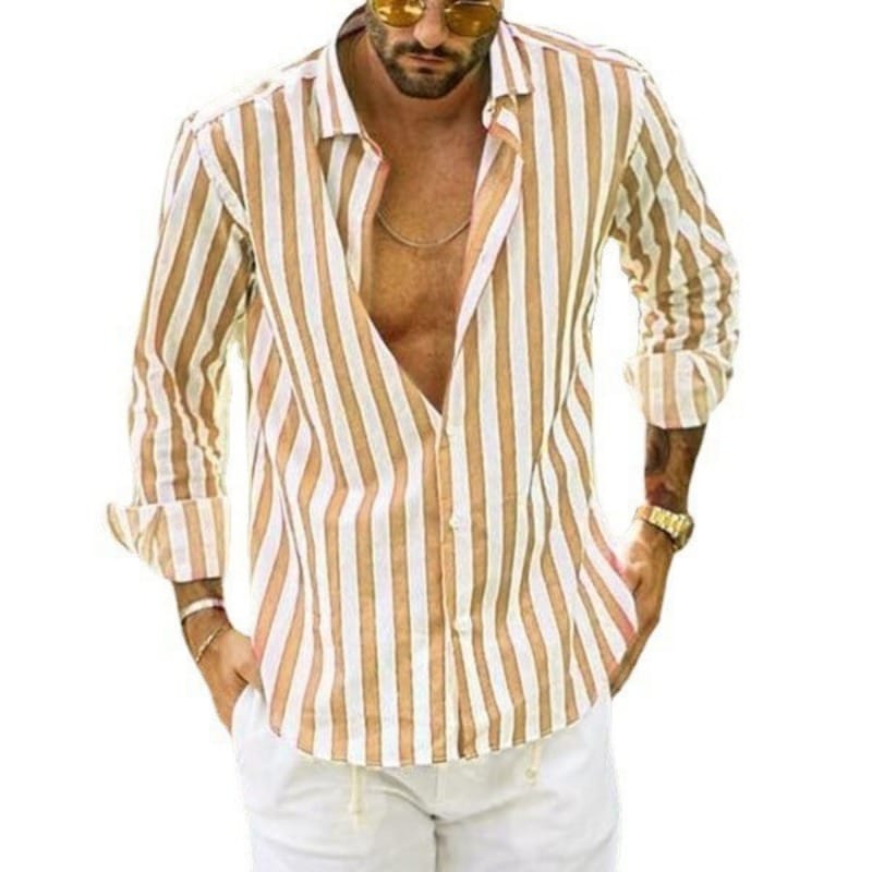 2024 Summer and Autumn New Men's Casual Striped Shirt Long Sleeve Collar Loose Shirts